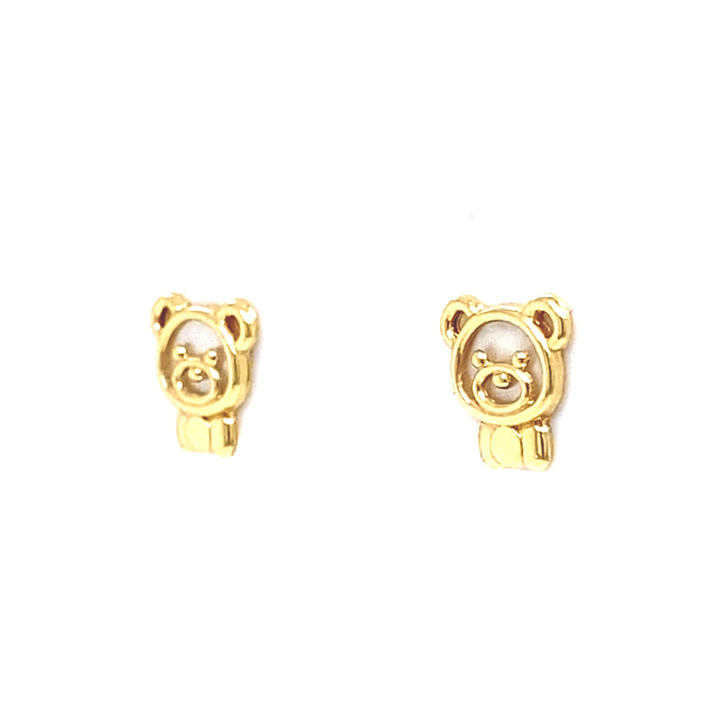 18K Yellow Gold Mother Of Pearl Bear Stud Earrings