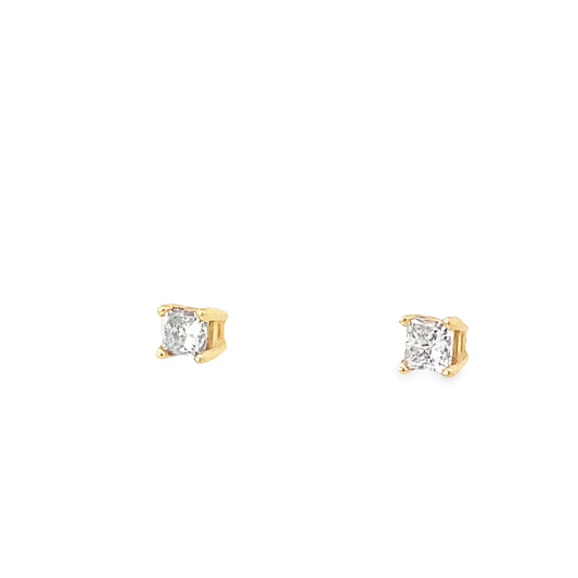 0.33Ctw 14K Yellow Gold Princess Cut Solitaire Diamond Stud Earrings