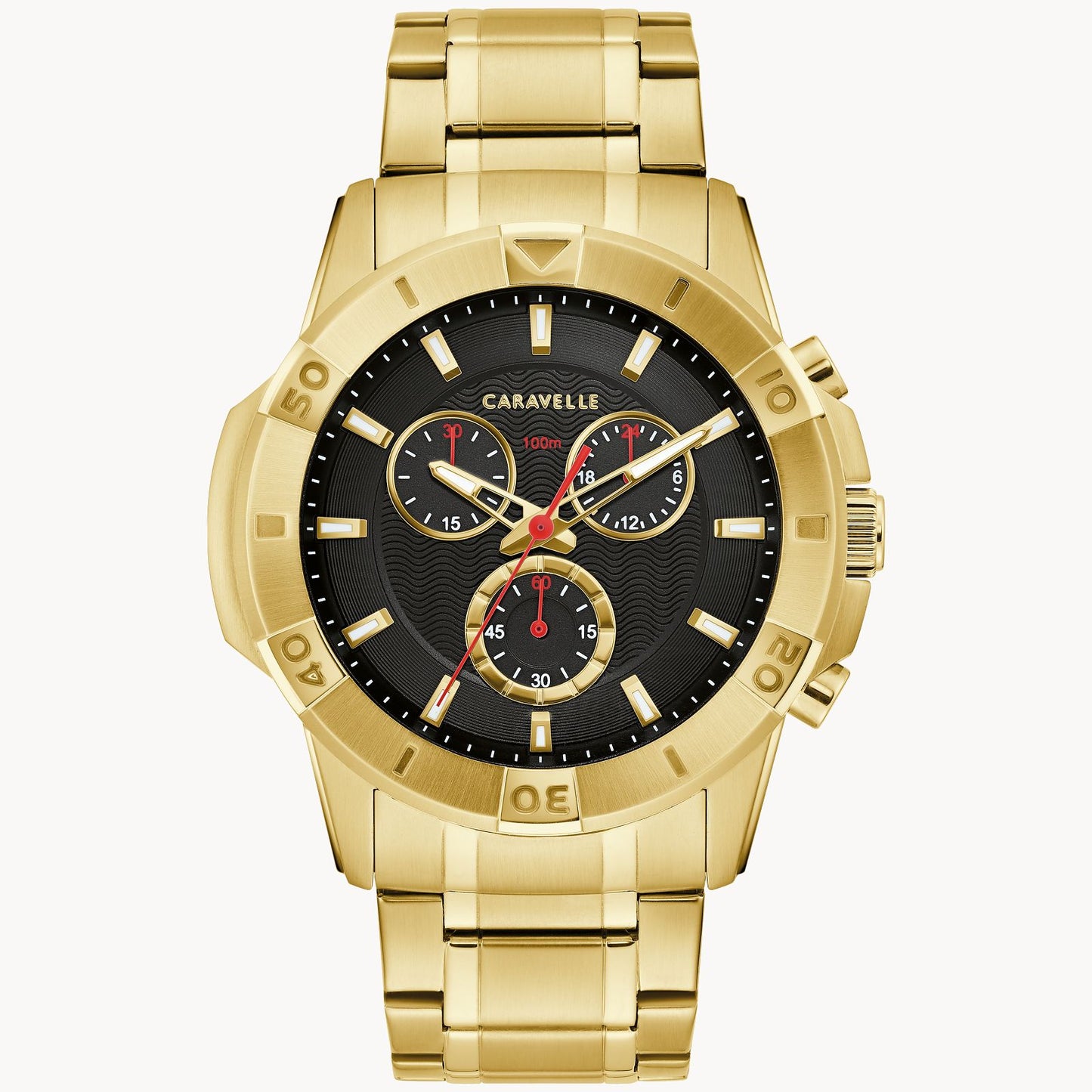 Caravelle Aqualuxx Mens Gold Tone Watch Black Dial 44B127
