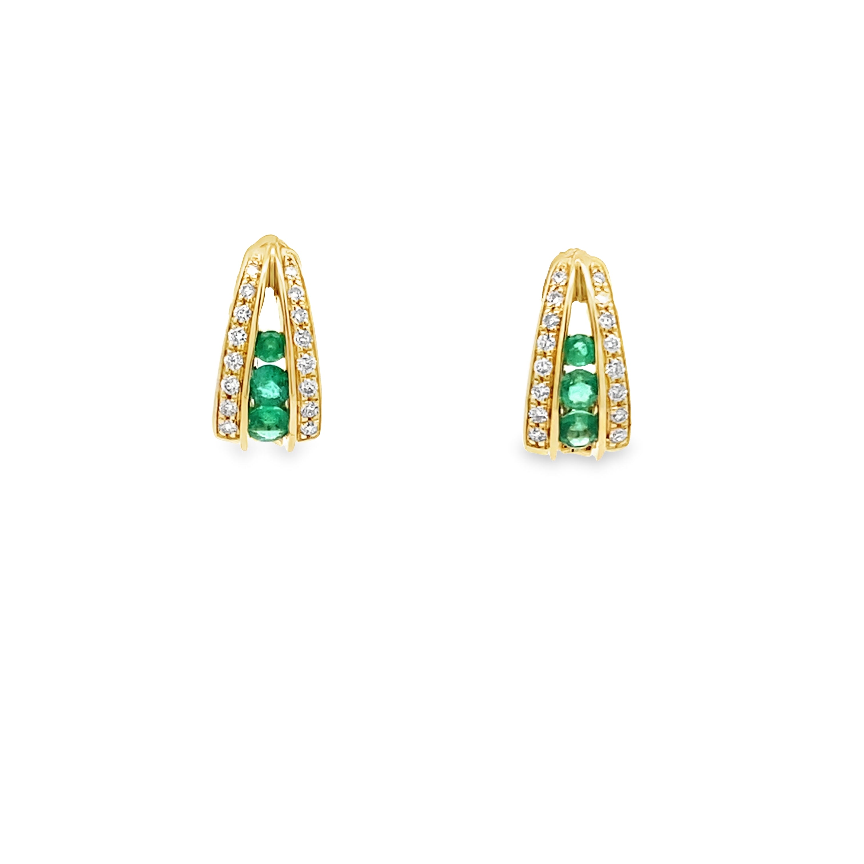 0.16Ctw Dia 0.24Ctw Emerald 14K Yellow Gold Earrings