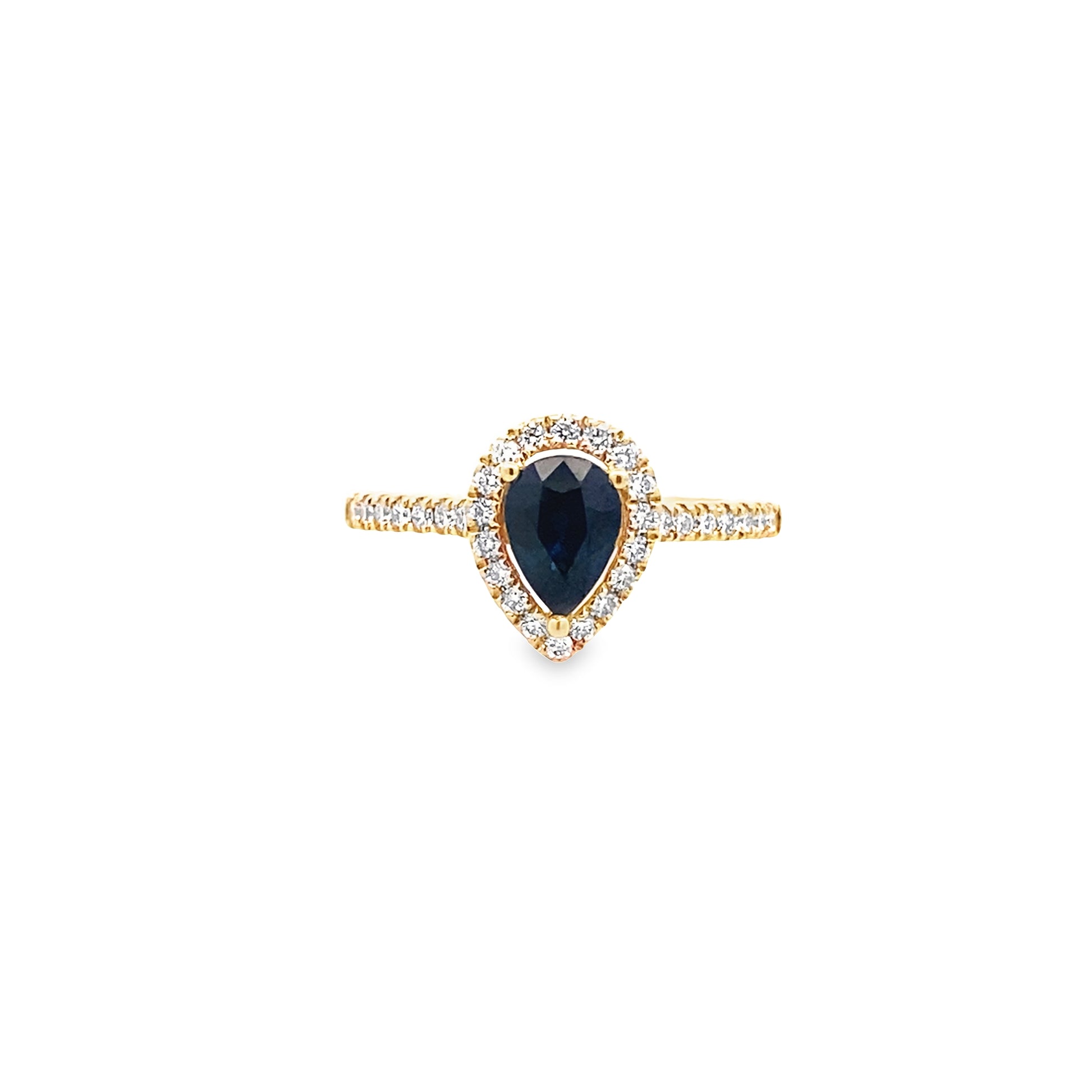 0.29Ctw Dird/0.92 Ctw Sapr 14K Yellow Gold Dia & Sapphire Pear Cut Ring Size 7 1.8Dwt