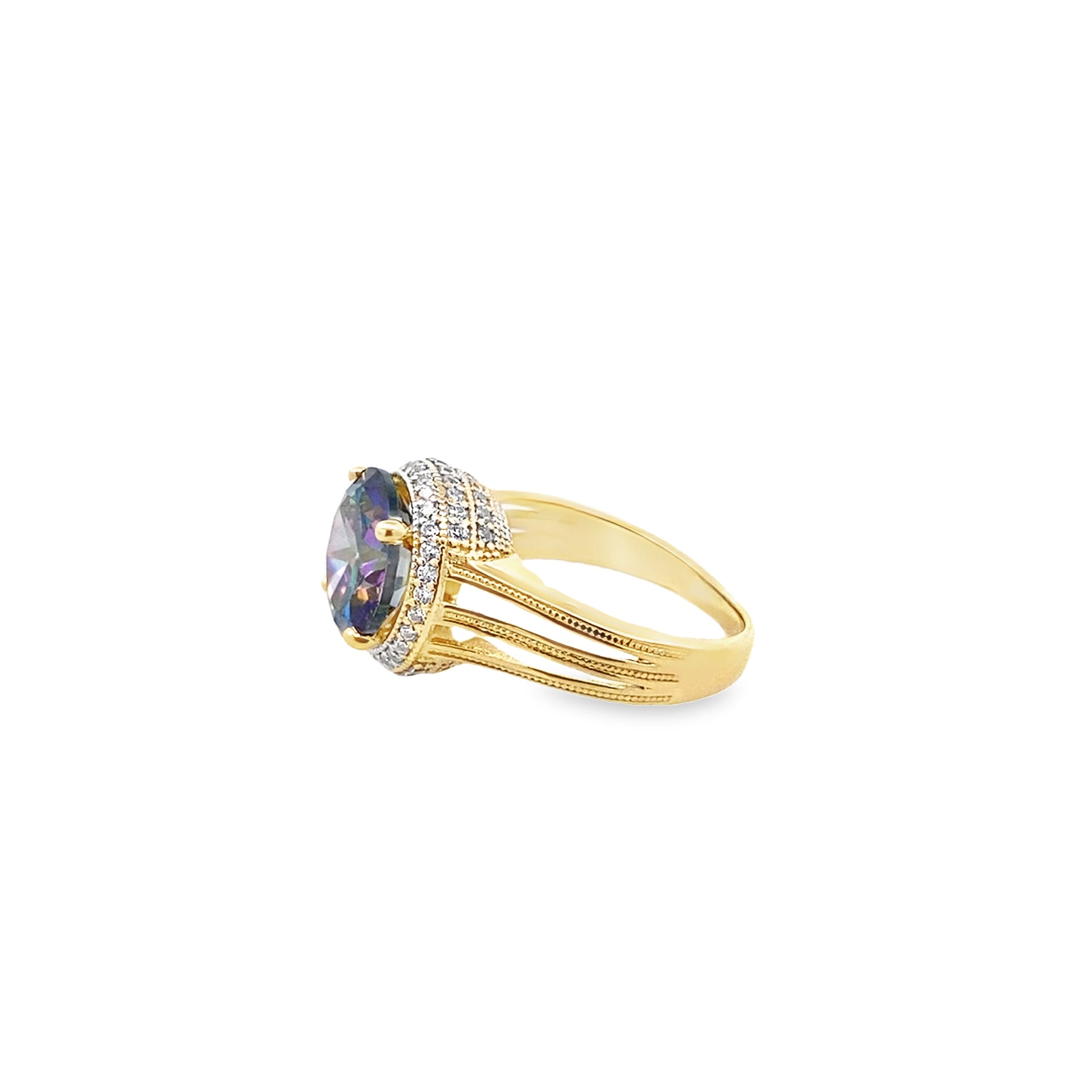 14K Yellow Gold Rainbow Stone Ring Size 6 3.1Dwt