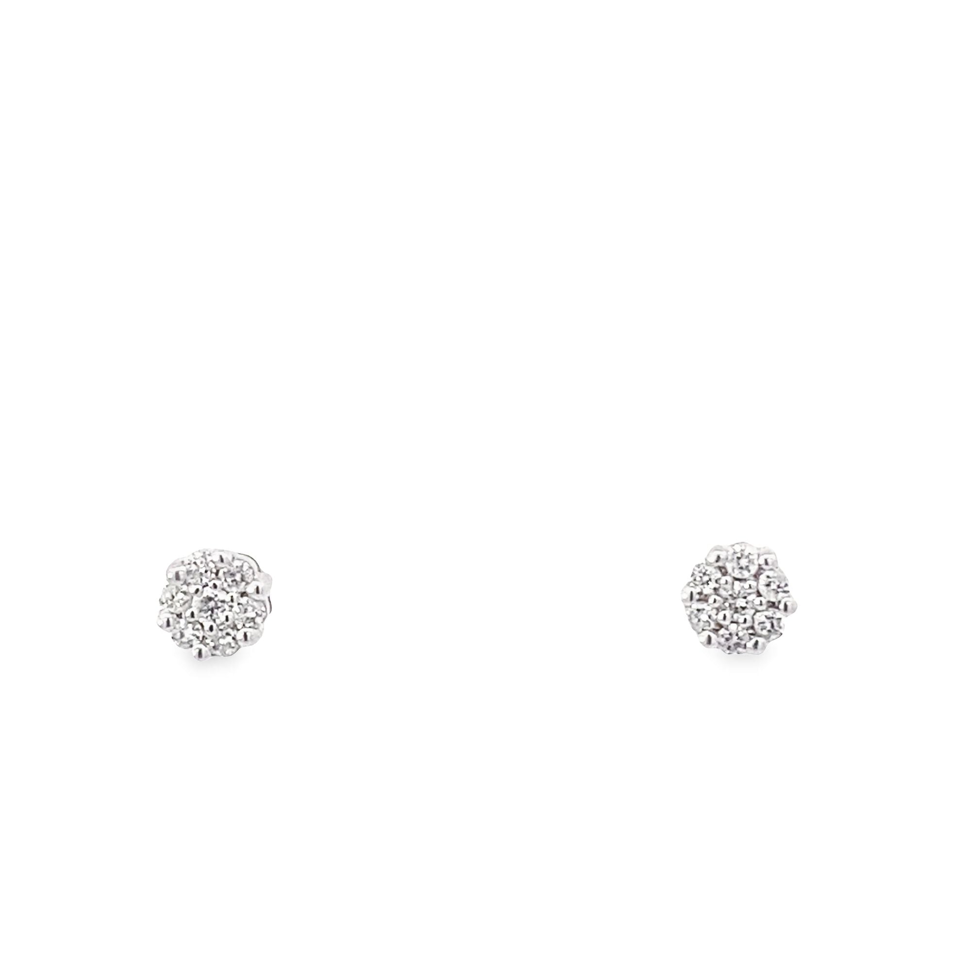 0.09Ctw 14K White Gold Diamond Flower Cluster Stud Earrings