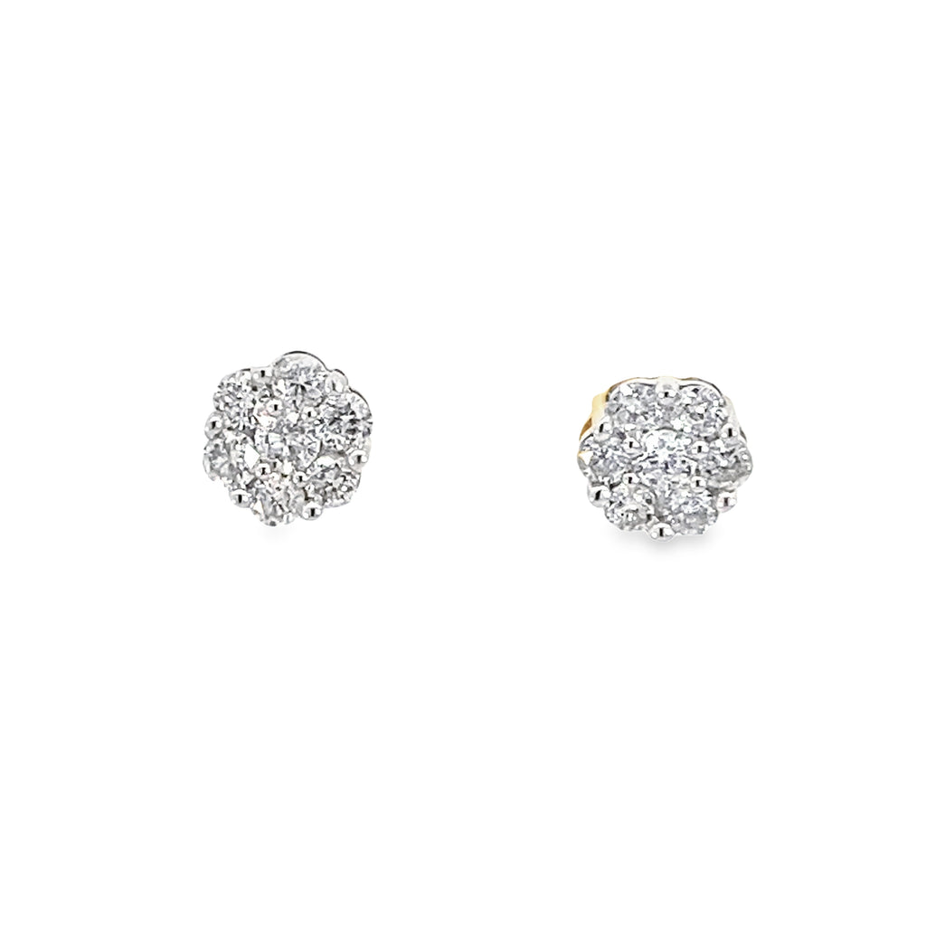 1.00Ctw 14K Yellow Gold Diamond Flower Cluster Stud Earrings