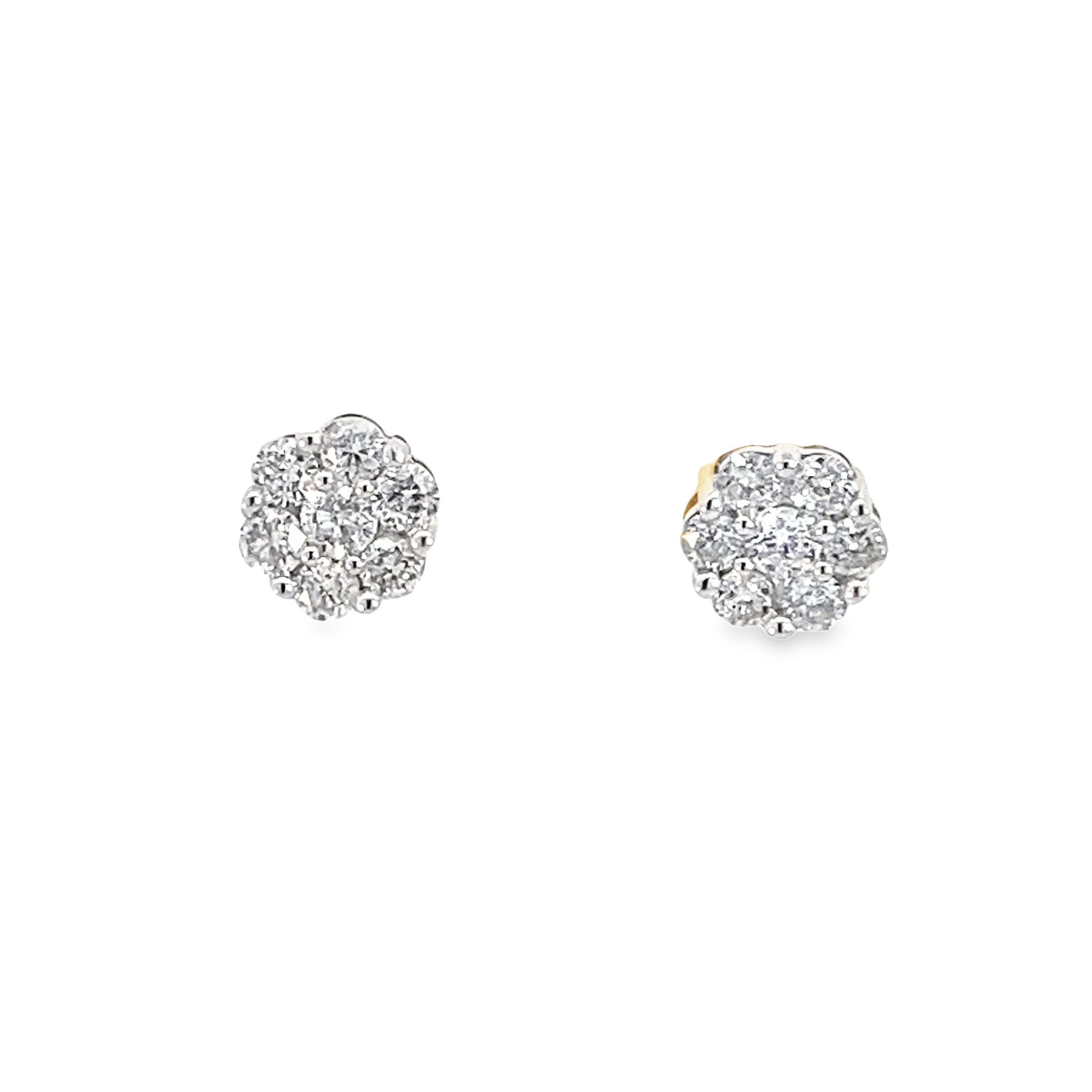 1.00Ctw 14K Yellow Gold Diamond Flower Cluster Stud Earrings