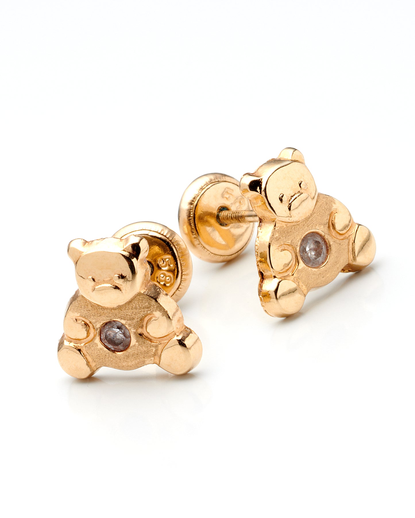 14K Yellow Gold Bear Stud Earrings
