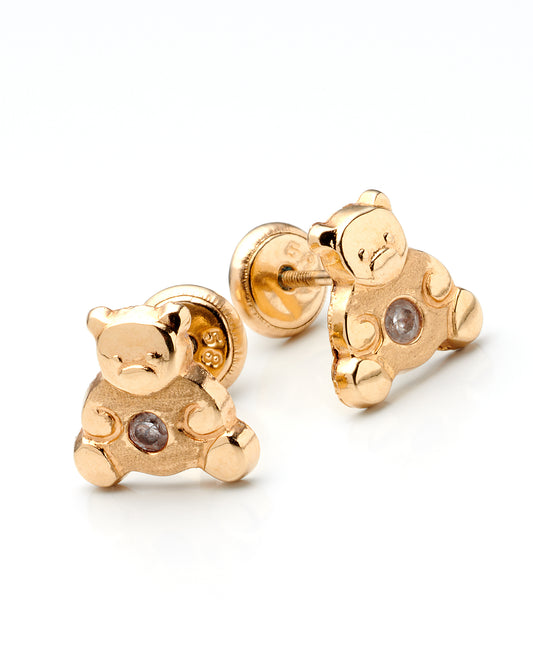 14K Yellow Gold Bear Stud Earrings