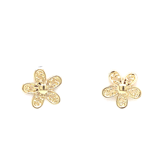 18K Yellow Gold Baby Filigree Flower Stud Earrings