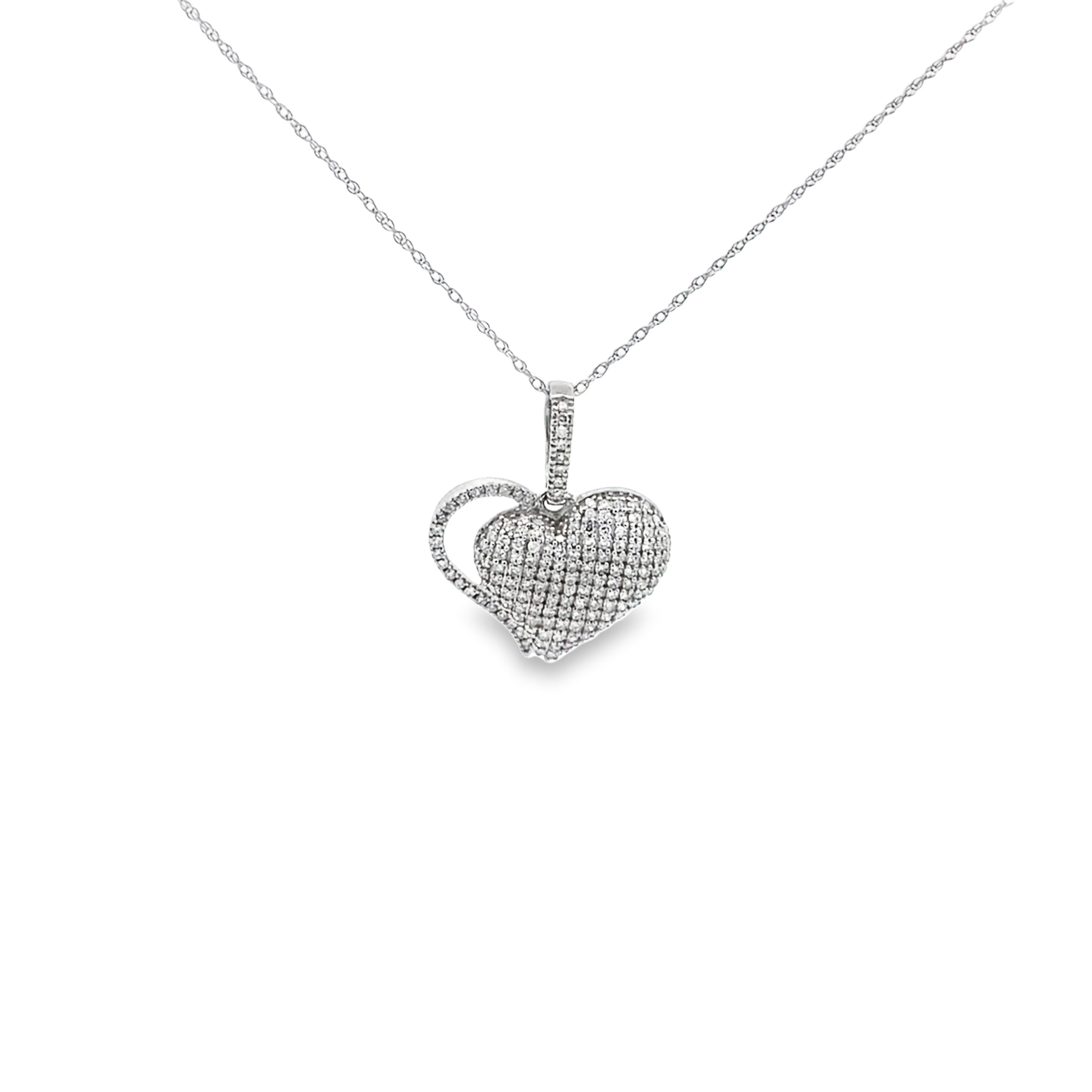 0.50Ctw 14K White Gold Diamond Heart Pendant Necklace 18In 1.7Dwt