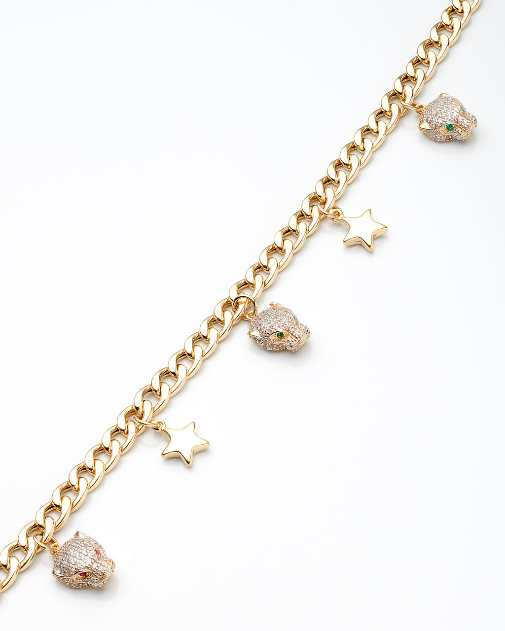 14K Yellow Gold Ladies Panther Head Curb Link Charm Bracelet 8In 5.5Dwt