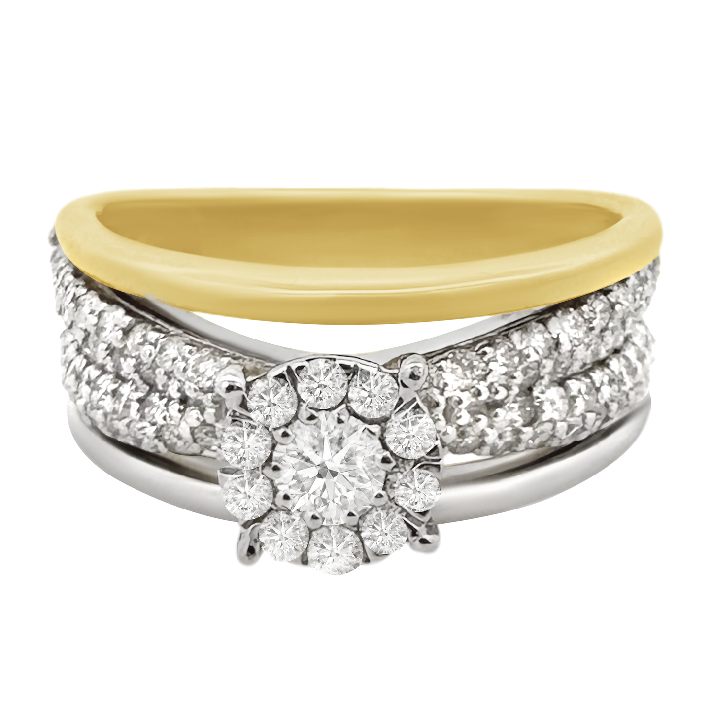 0.92Ctw 14K Two Tone Gold Diamond Engagement Ring Size 7 3.8Dwt