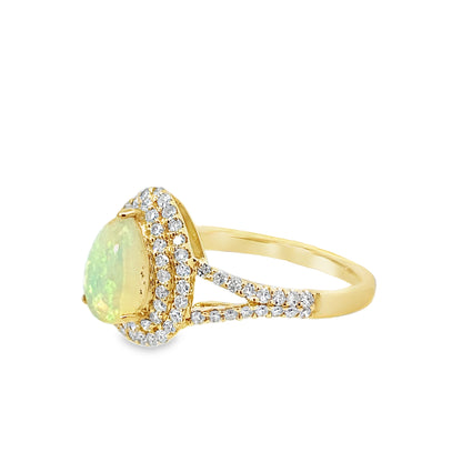 0.48Ctw Diamond 0.70Ctw Opal 14K Yellow Gold Fashion Ring Size 7 1.5Dwt