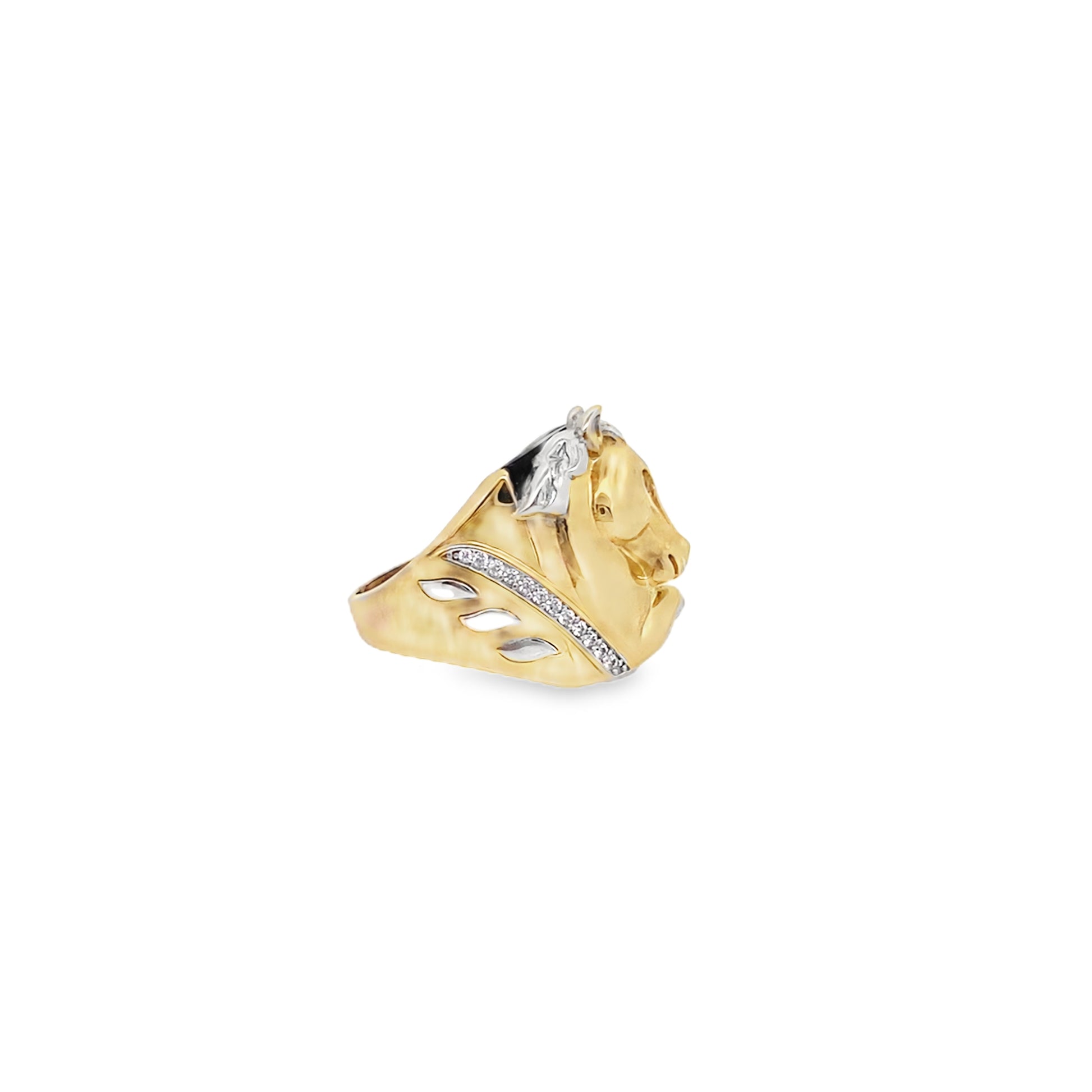10K Two Tone Gold Horse W/Cz Fashion Mens Ring Size 11 6.9Dwt