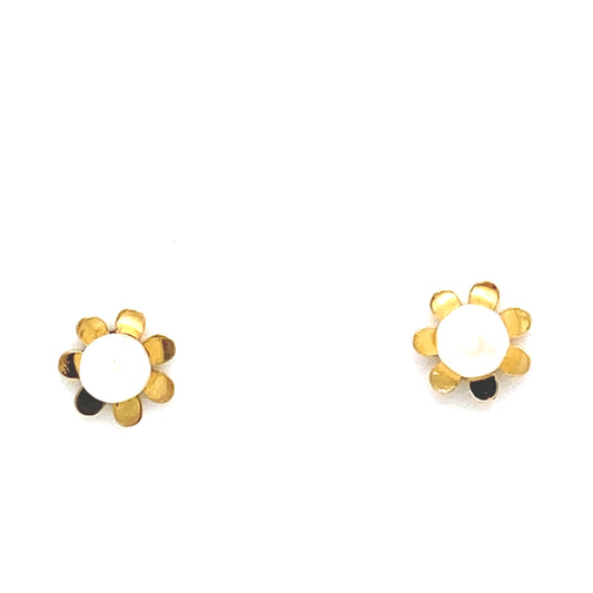 18K Yellow Gold Small Baby Pearl Flower Stud Earrings