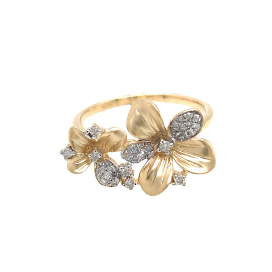 0.21Ctw 14K Yellow Gold Diamond Flowers Ring Size 7 1.8
