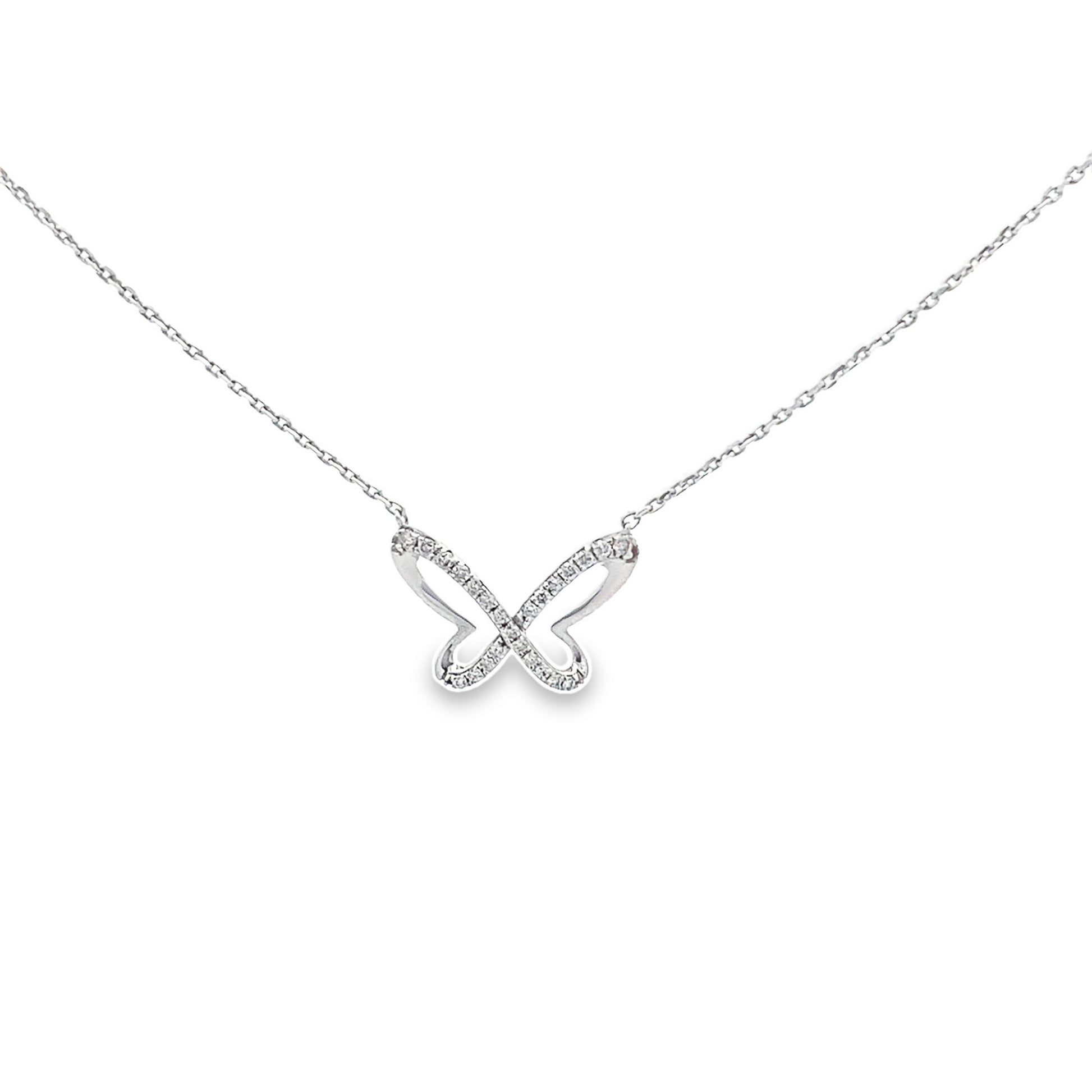 0.13Ctw 14K White Gold Butterfly Diamond Necklace 18In 1.2Dwt