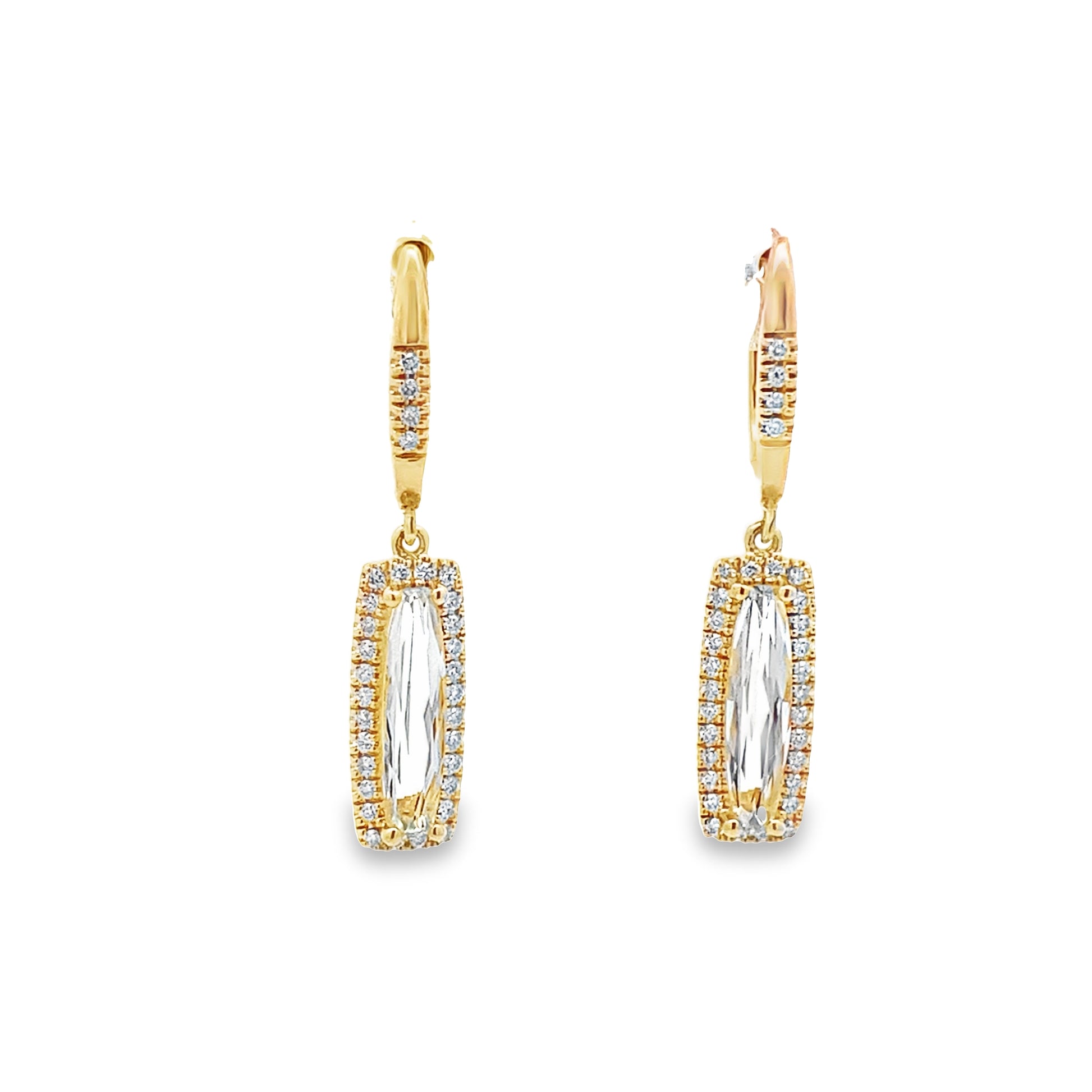 0.25Ctw Dia 1.39Ctw Green Amethyst 14K Yellow Gold Drop Earrings