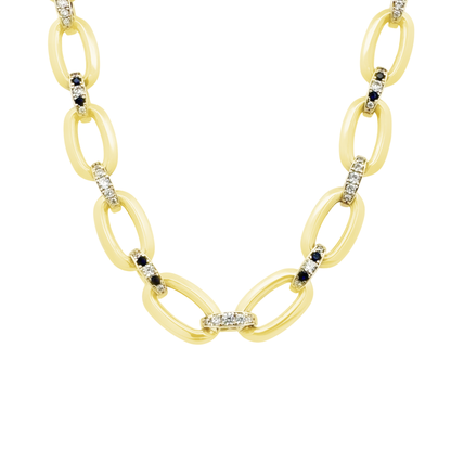 10K Yellow Gold Blue & White Cz Free Form Link Necklace 17.5In 19.7Dwt