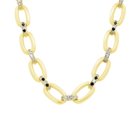10K Yellow Gold Blue & White Cz Free Form Link Necklace 17.5In 19.7Dwt
