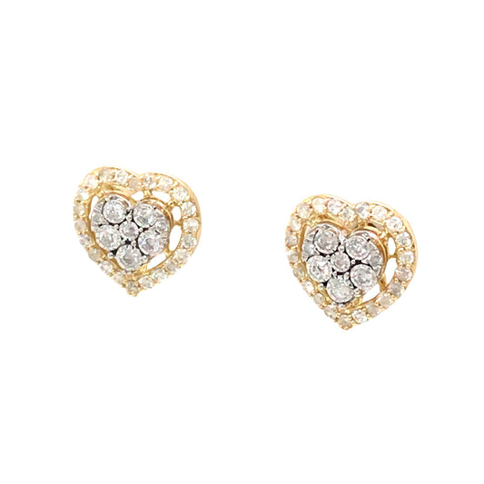 (Uj2)0.39Ctw 14K Yellow Gold Diamond Heart Stud Earrings 1.8