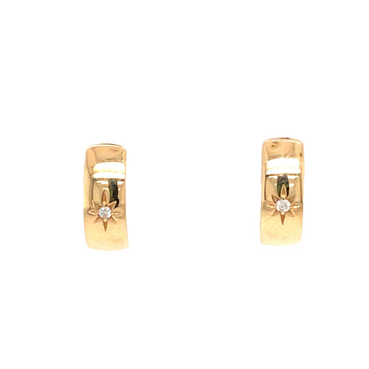 0.03Ctw 14K Yellow Gold Diamond Hoop Earrings 1.4Dwt