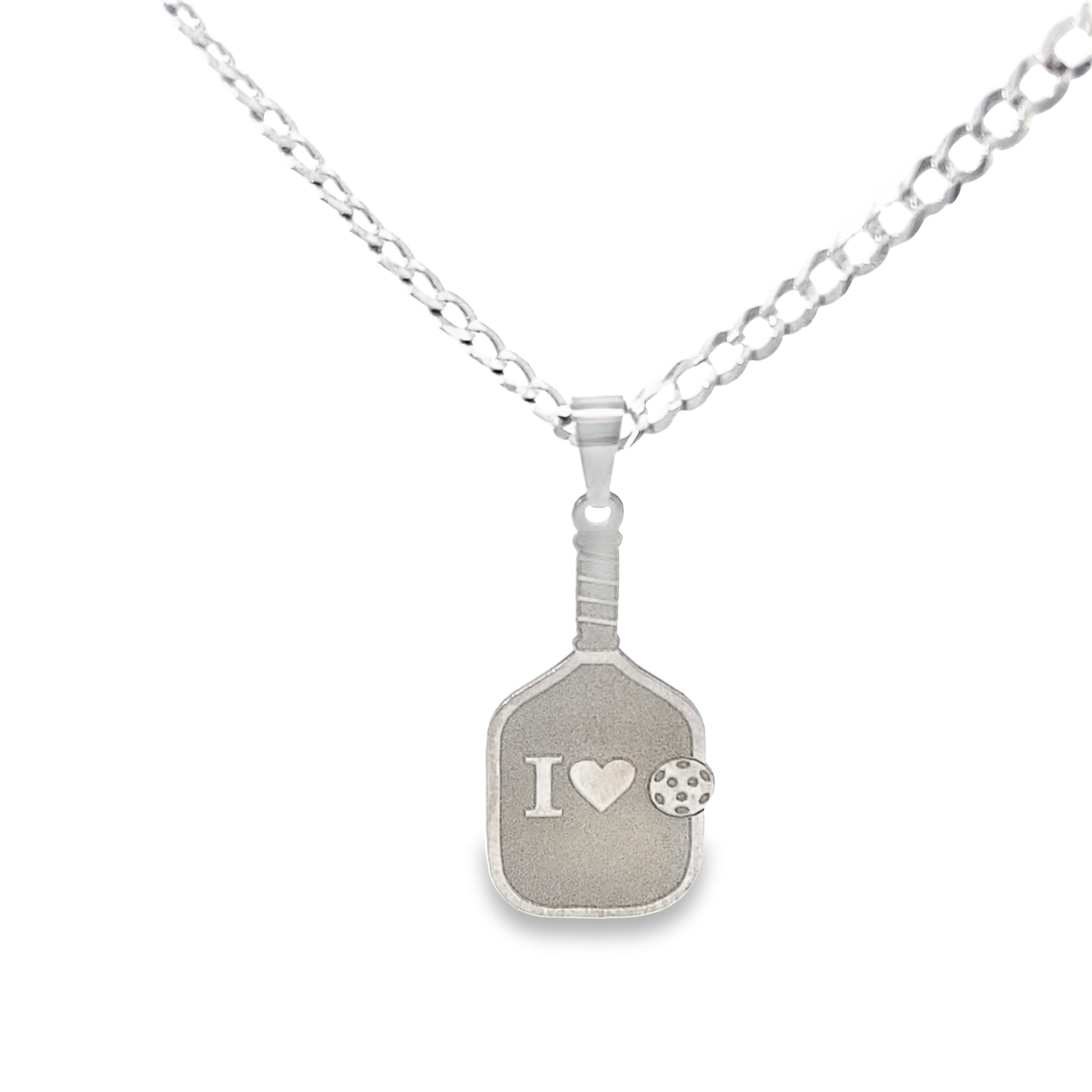 10K White Gold Pickleball Paddle Pendant 1.3Dwt