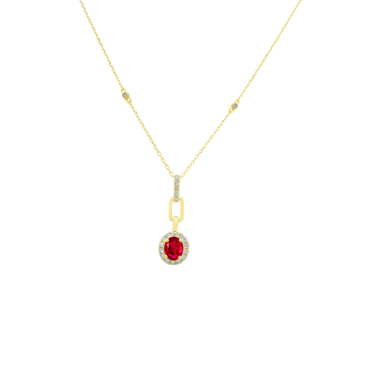 0.15Ct Dia 0.50Ct Ru 14K Yellow Gold Ruby Pendant Necklace 18In 1.2Dwt