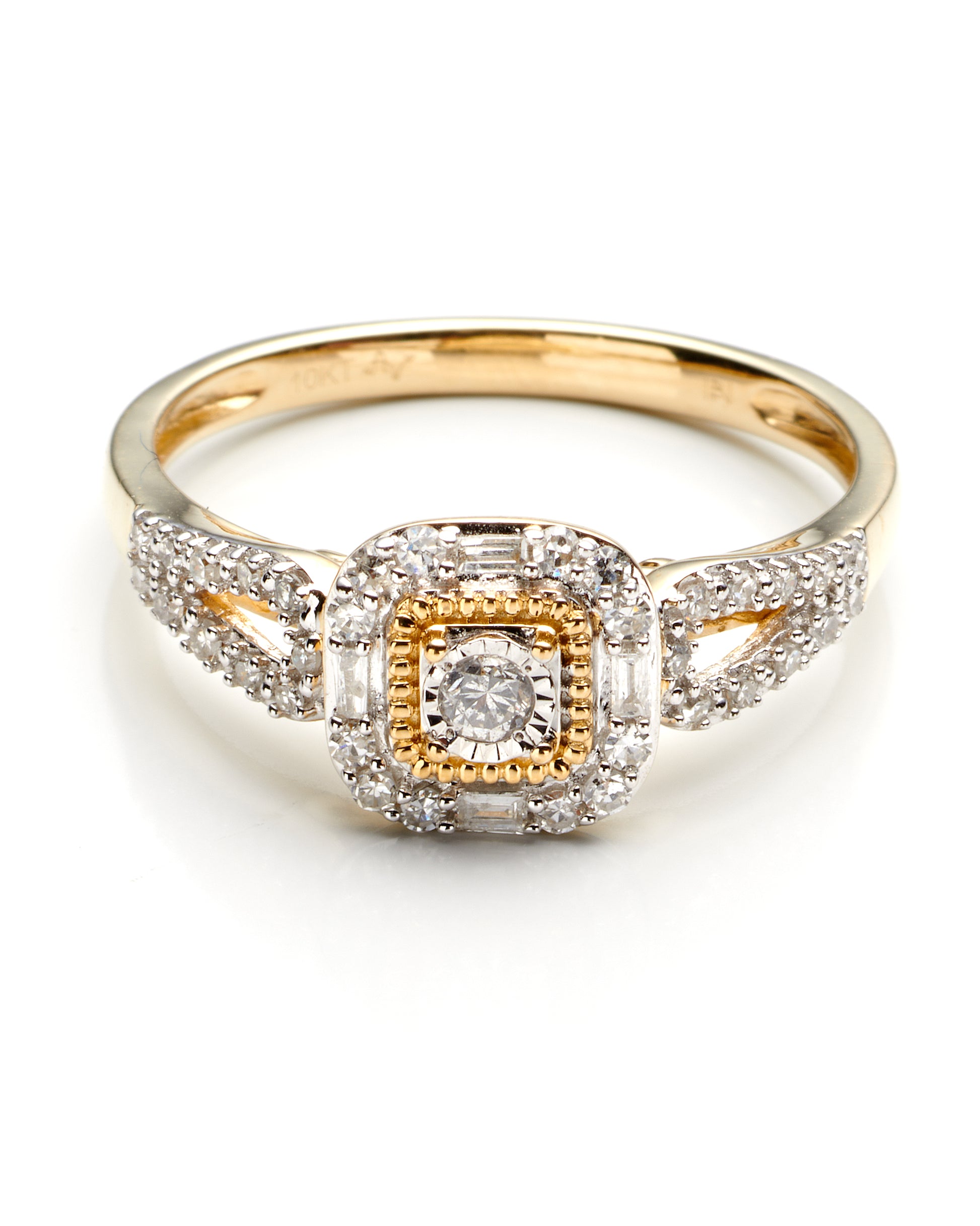 0.25Ctw 10K Yellow Gold Diamond Engagement Ring Size 7 1.5Dwt