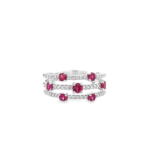 0.31Ctw Dird/ 0.57Ctw Rbrd 14K White Gold Ruby & Diamond Ring Size 7 3.0Dwt