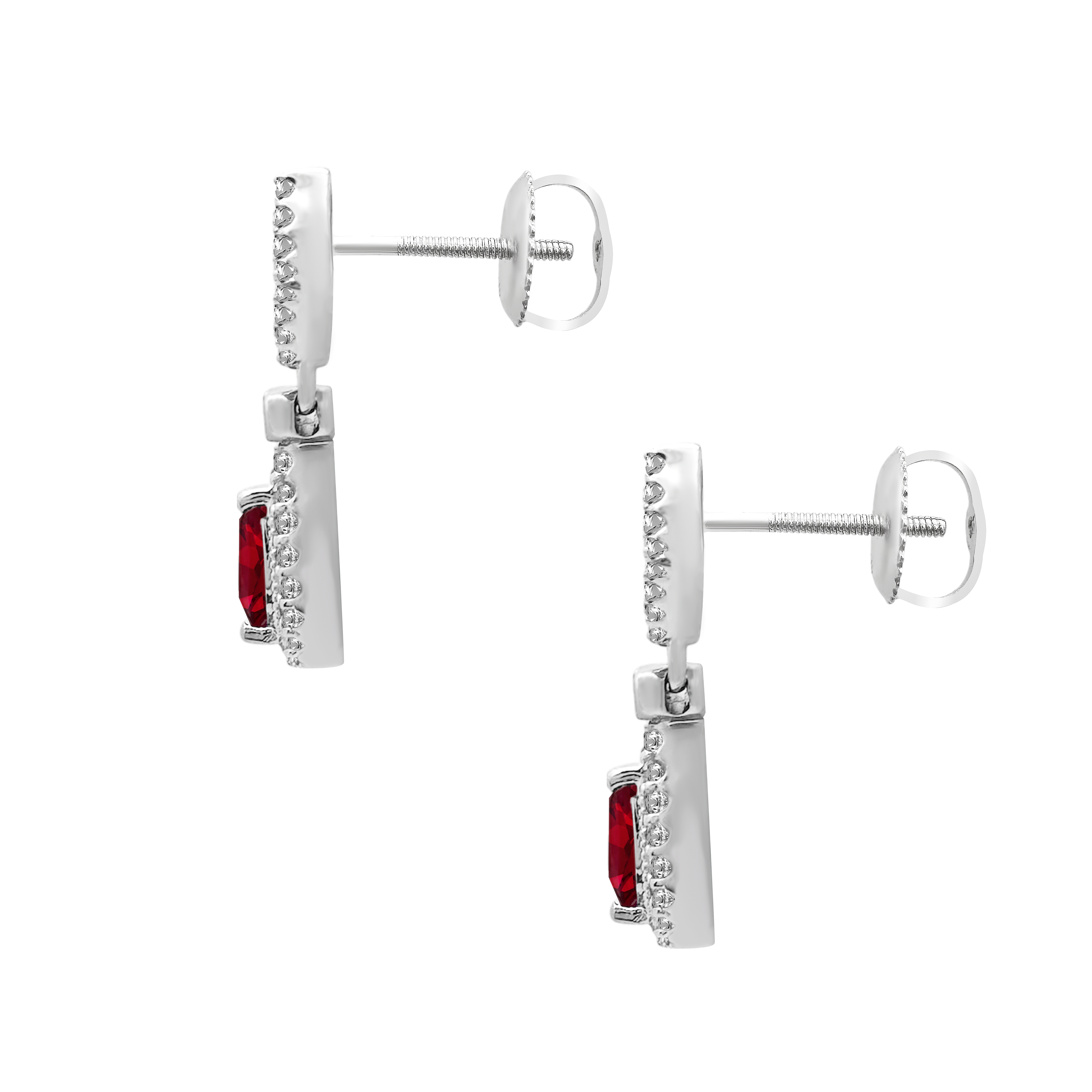 0.20Ctw Diamond 10K White Gold Ruby Center Stud Earrings