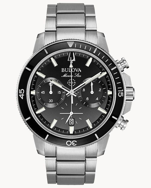 Bulova Marine Star Quartz Chronograph Black Dial Men's Watch 96B272