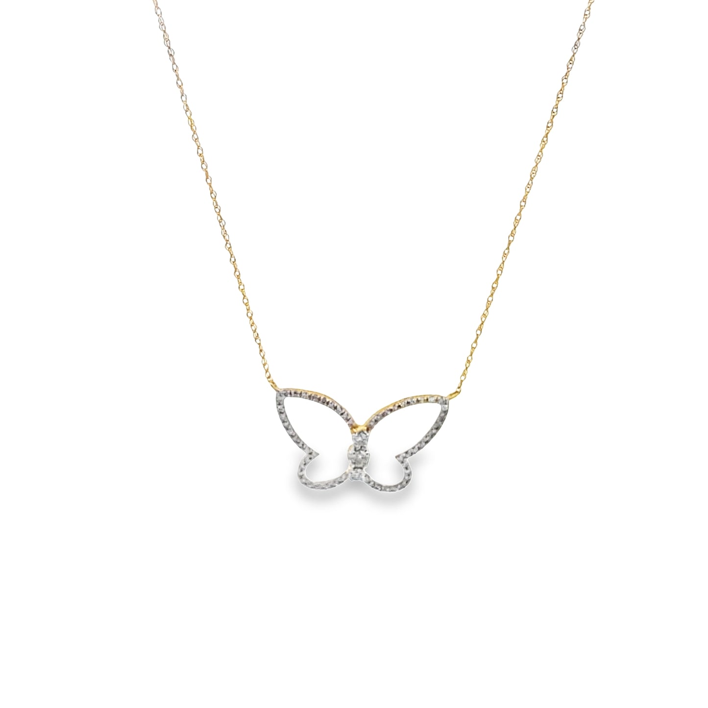 0.20Ctw 10K Yellow Gold Diamond Butterfly Necklace 18In 0.7Dwt
