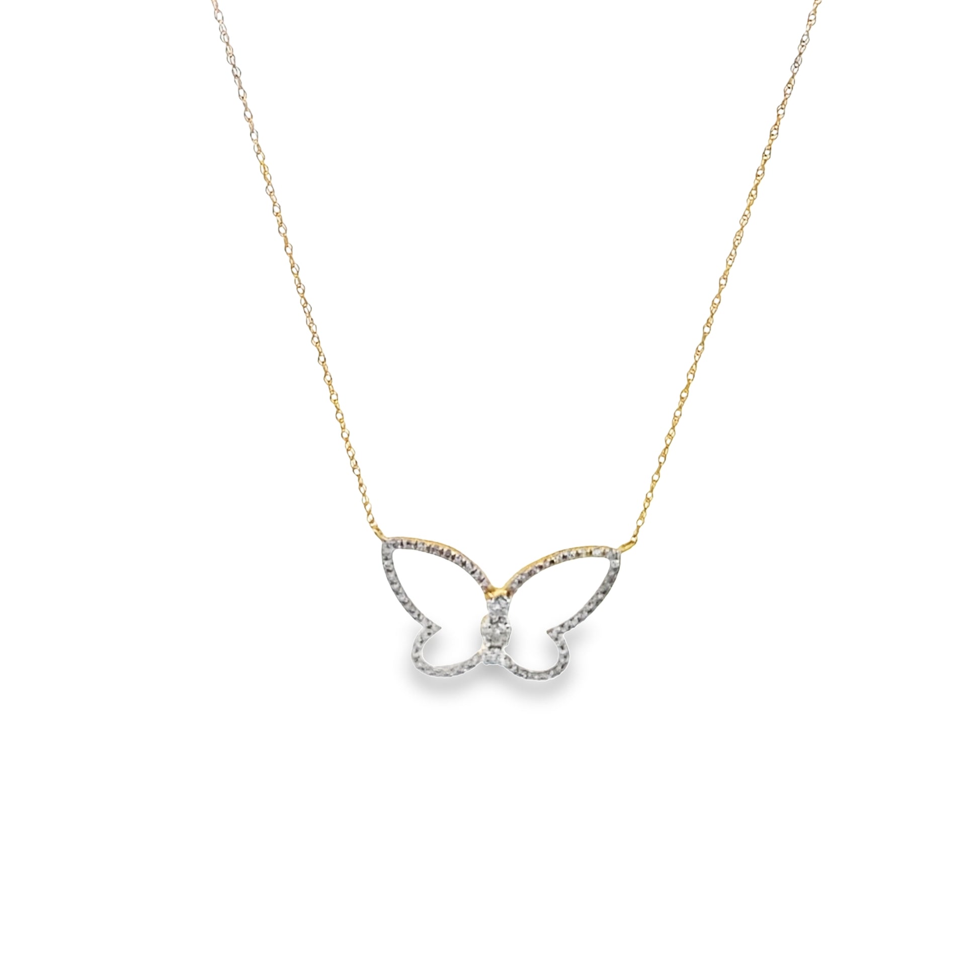 0.20Ctw 10K Yellow Gold Diamond Butterfly Necklace 18In 0.7Dwt