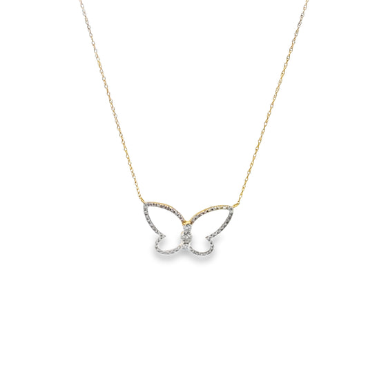 0.20Ctw 10K Yellow Gold Diamond Butterfly Necklace 18In 0.7Dwt