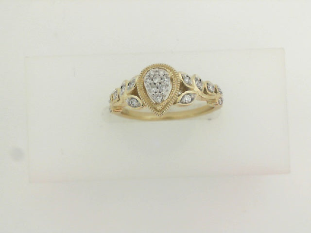1/8Ctw 10K Yellow Gold Diamond Pear Shaped Promise Ring Size 7 2.1Dwt