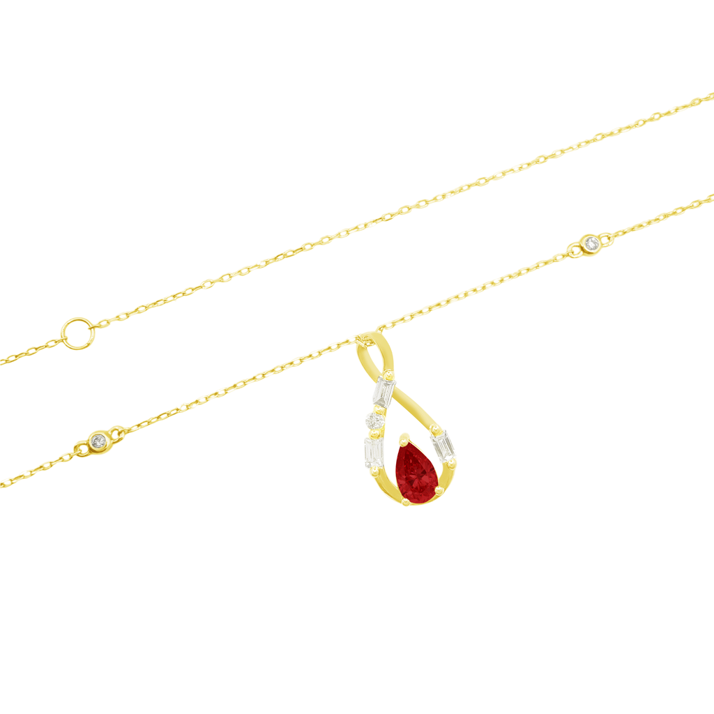 0.17Ct Dia 0.65Ct Ru 14K Yellow Gold Ruby Pendant Necklace 18In 1.8Dwt