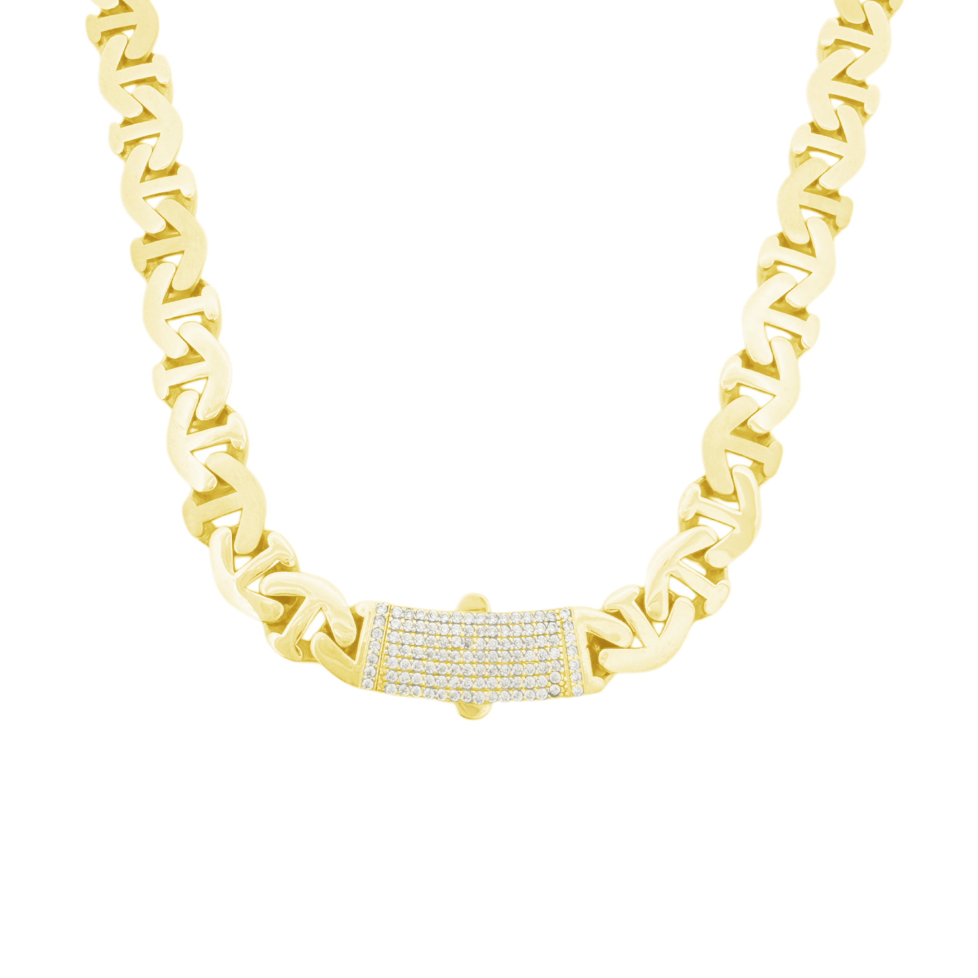 10K Yellow Gold Cz Clasp Free Form Link Necklace 18In 24.2Dwt