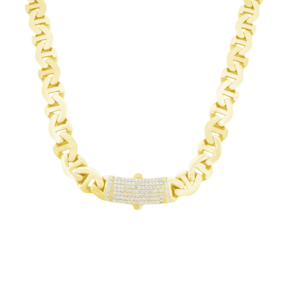 10K Yellow Gold Cz Clasp Free Form Link Necklace 18In 24.2Dwt