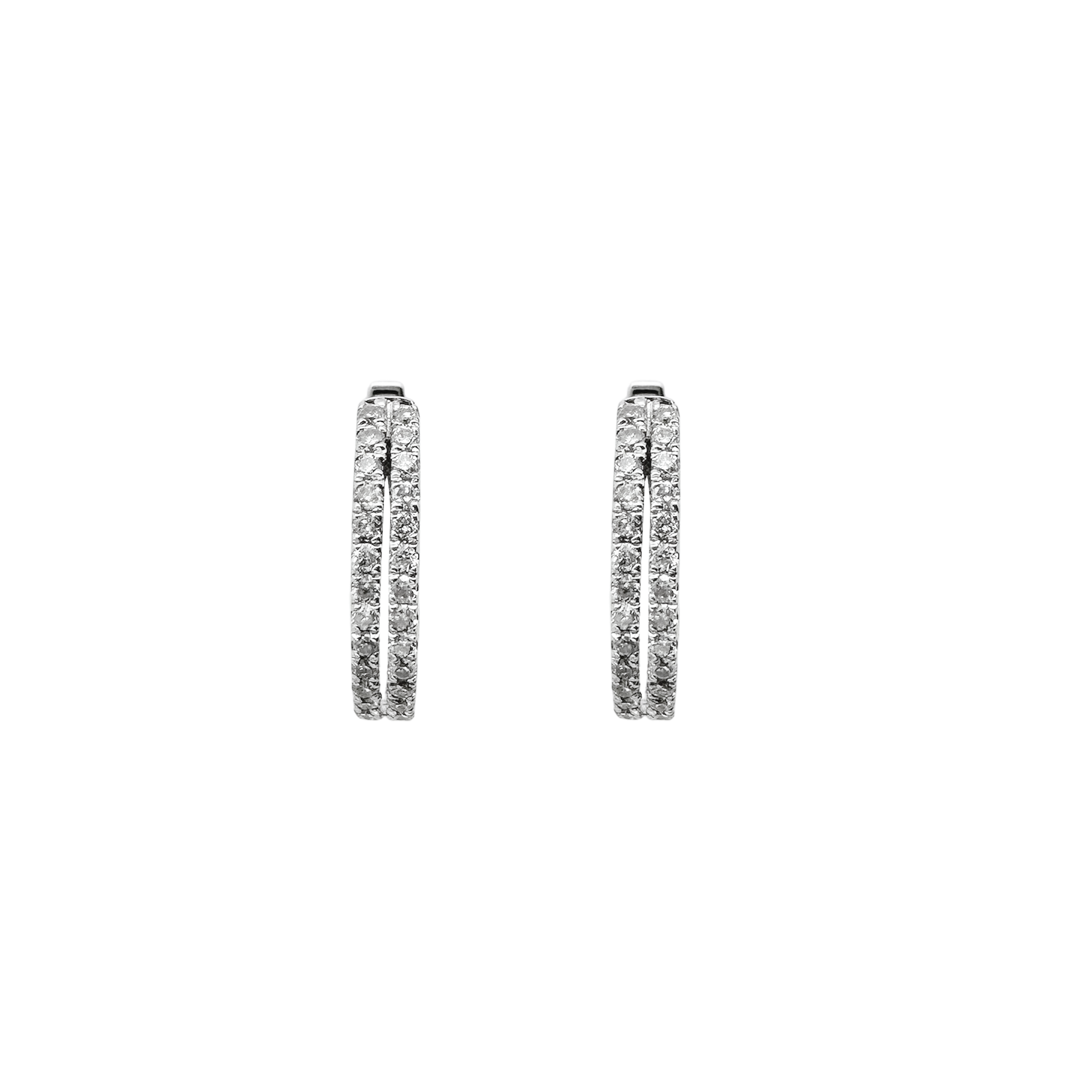 10K White Gold Diamond Small Hoop Earrings 0.8Dwt