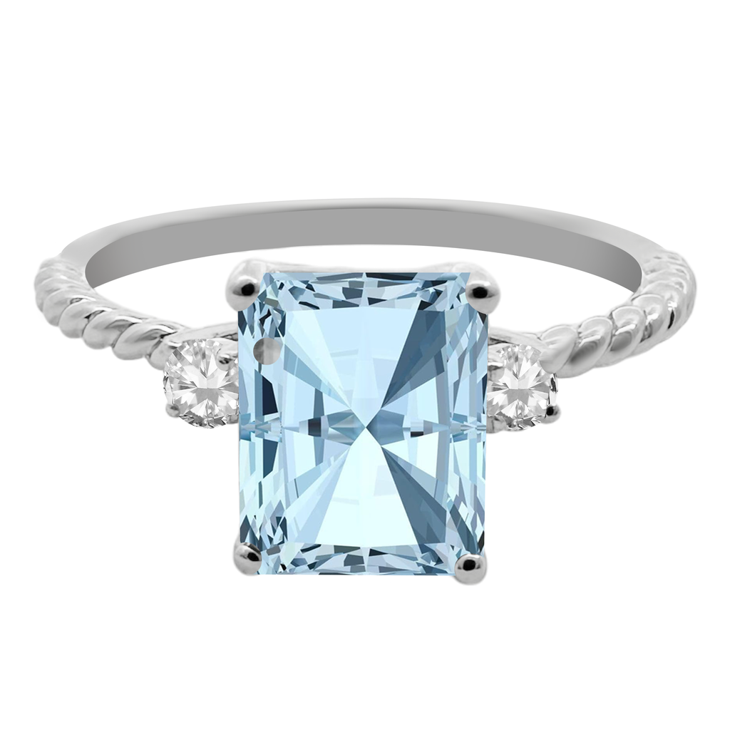 1.40Aqgt 0.09 Dird 14K White Gold  Aquamarine & Dia Ring Size 7 1.5Dwt