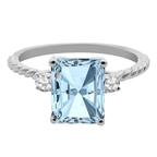 1.40Aqgt 0.09 Dird 14K White Gold  Aquamarine & Dia Ring Size 7 1.5Dwt
