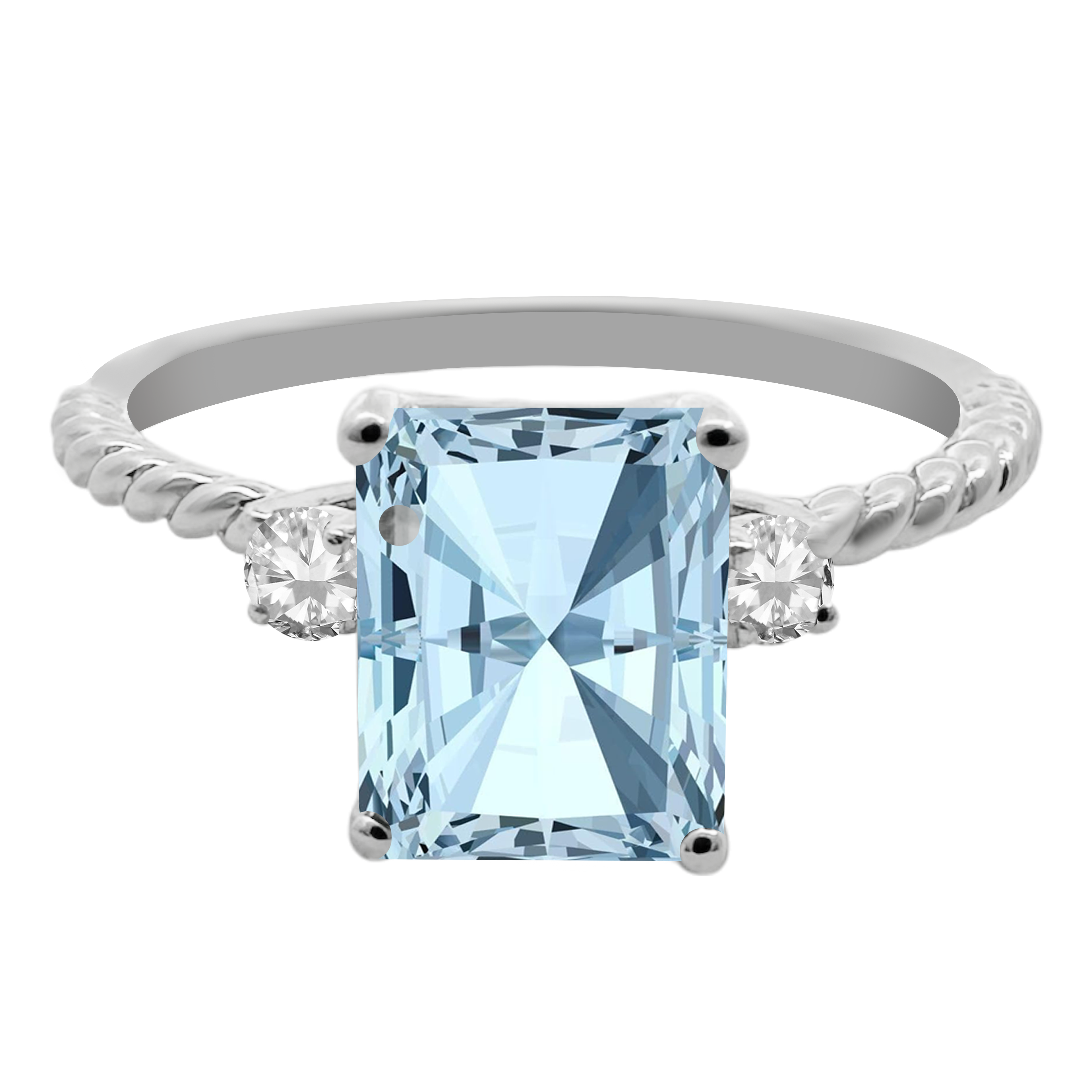 1.40Aqgt 0.09 Dird 14K White Gold  Aquamarine & Dia Ring Size 7 1.5Dwt