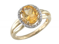 0.11Ctw Diamond 1.63Ctw Citirine 14K Yellow Gold Ring Size 7 1.7Dwt