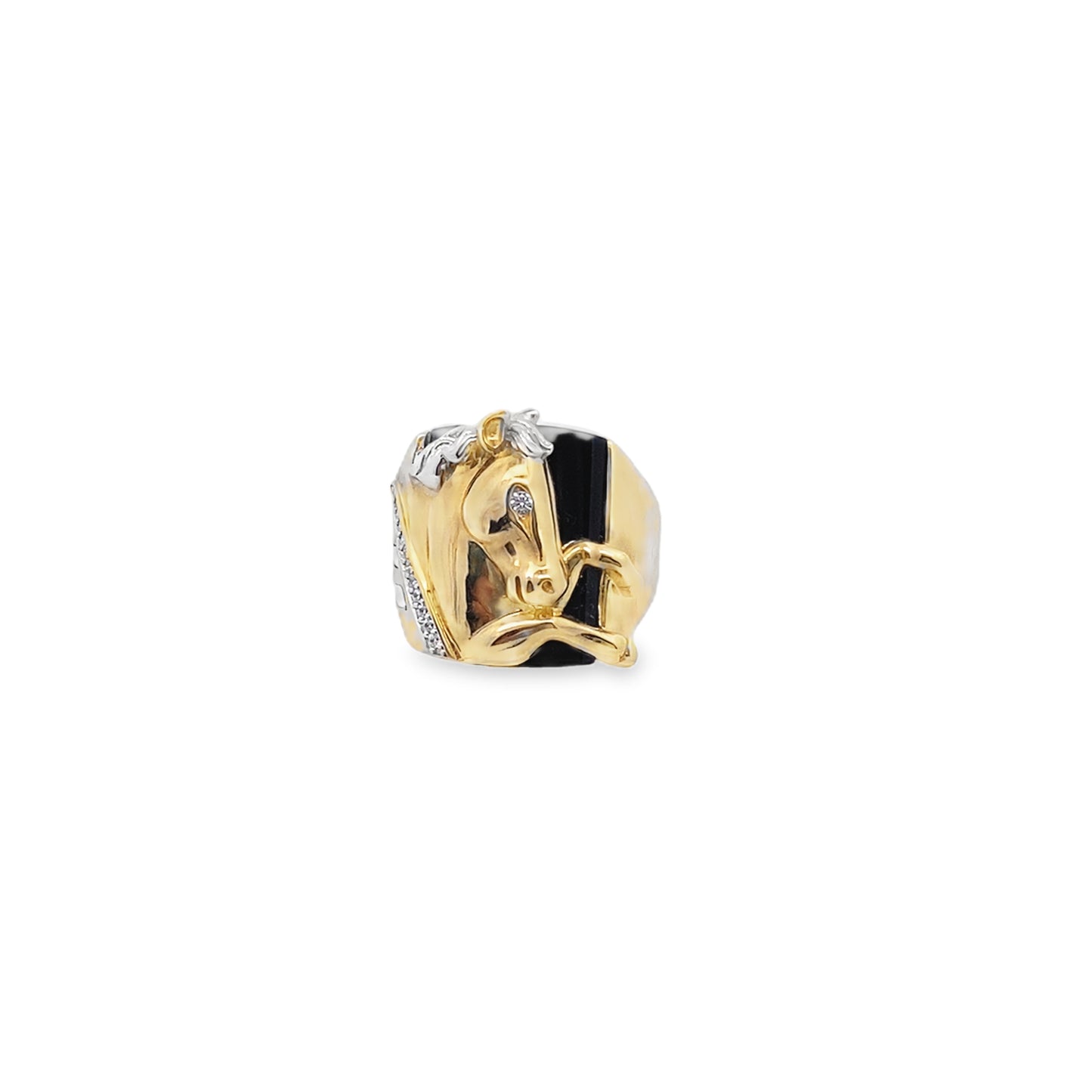 10K Two Tone Gold Horse W/Cz Fashion Mens Ring Size 11 6.9Dwt