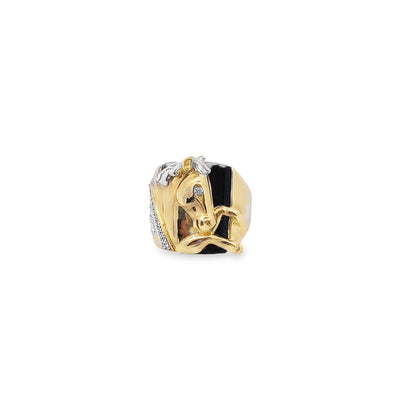 10K Two Tone Gold Horse W/Cz Fashion Mens Ring Size 11 6.9Dwt