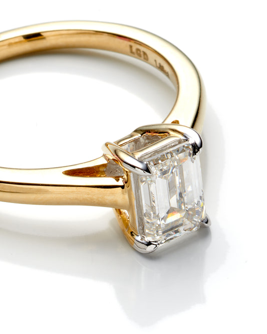 1.00Ctw 14K Yellow Gold Emerald Cut Lab Grown Diamond Solitaire Engagement Ring Size 7 2.2Dwt