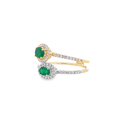 0.58Ctw Emov/ 0.38 Ctw Dird 14K Two Tone Gold Emerald & Diamond Ring Size 7 1.9Dwt