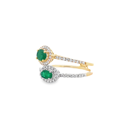 0.58Ctw Emov/ 0.38 Ctw Dird 14K Two Tone Gold Emerald & Diamond Ring Size 7 1.9Dwt