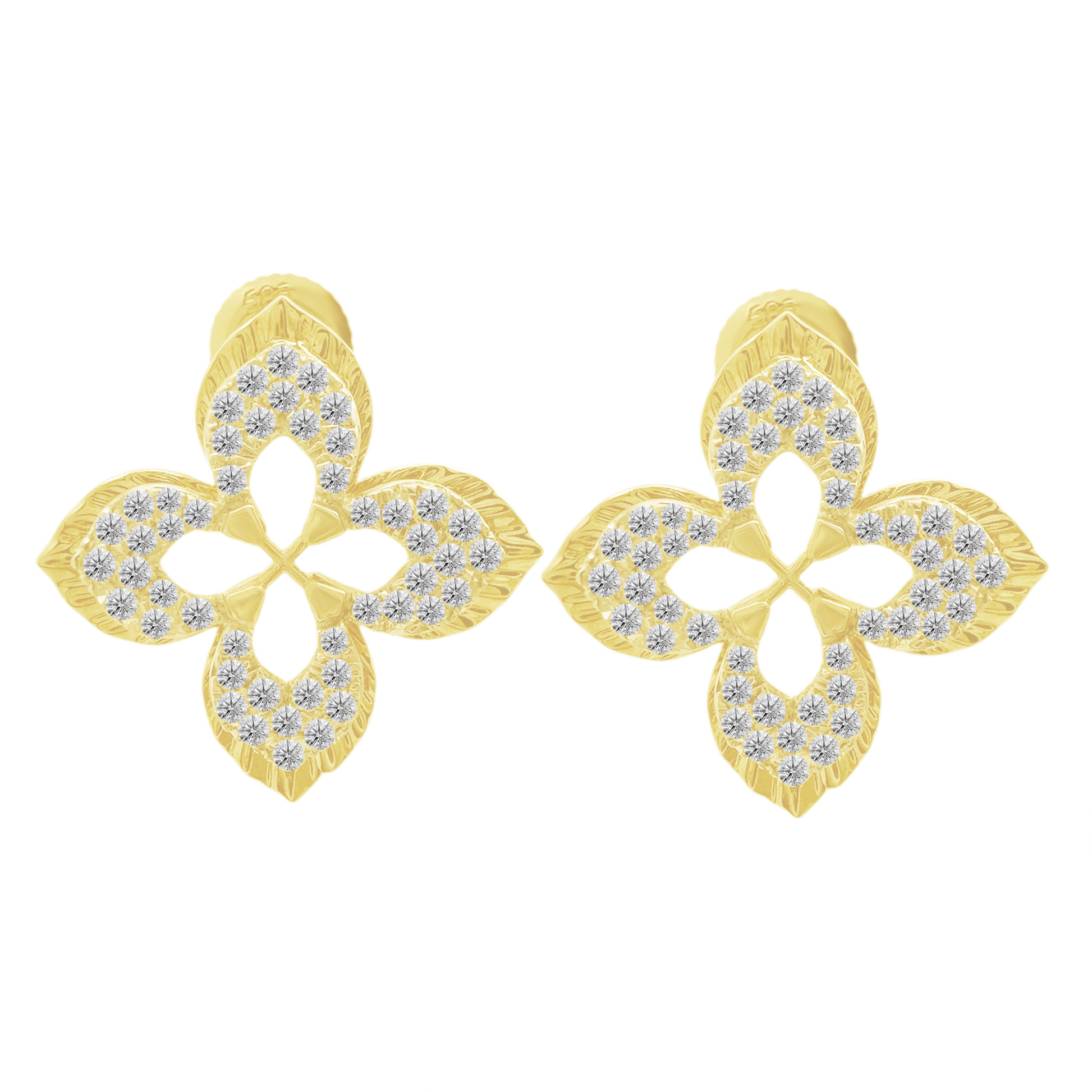 0.20Ctw 14K Yellow Gold Diamond Flower Stud Earrings