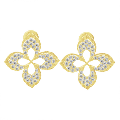0.20Ctw 14K Yellow Gold Diamond Flower Stud Earrings